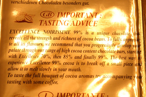 The notice about how to eat the chocolate