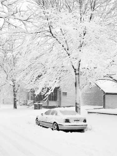 The 540i stuck despite snow tires and shoveling